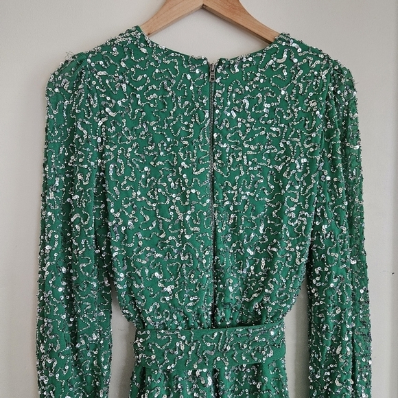 Alice + Olivia Green Sequin Beaded Long Sleeve Mini Dress - Picture 11 of 14